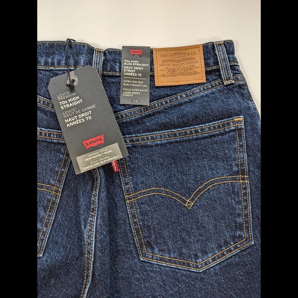LEVIS Womens Jeans 70s High Rise Slim Straight Leg Dark Blue 29x29 NEW WITH TAGS - Picture 1 of 14